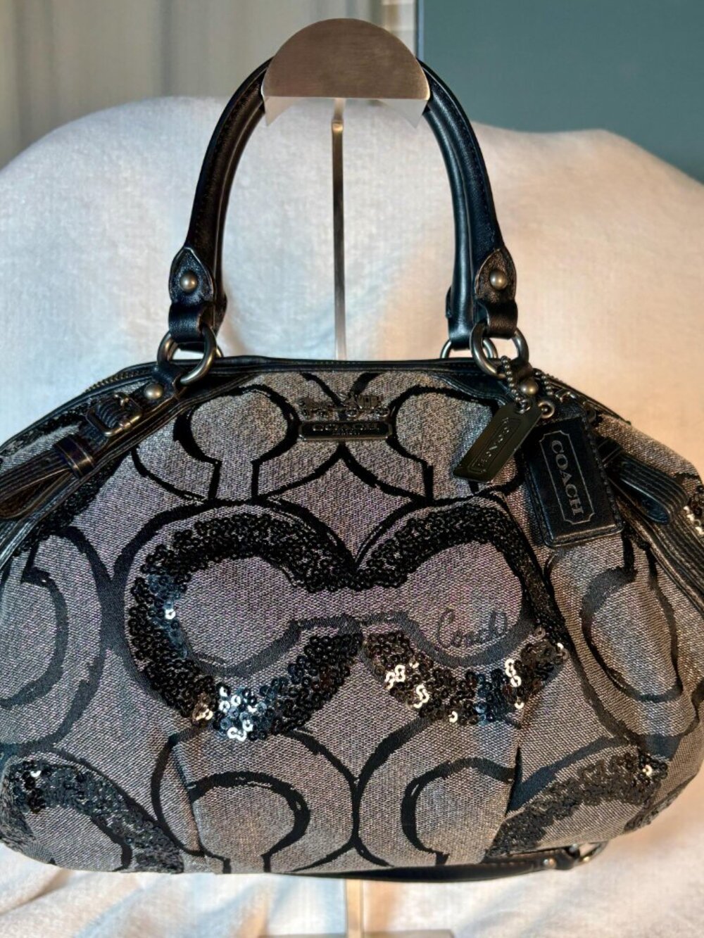 Coach Madison Sequin Op Art Sophia Lurex Satchel - Picture 11 of 15